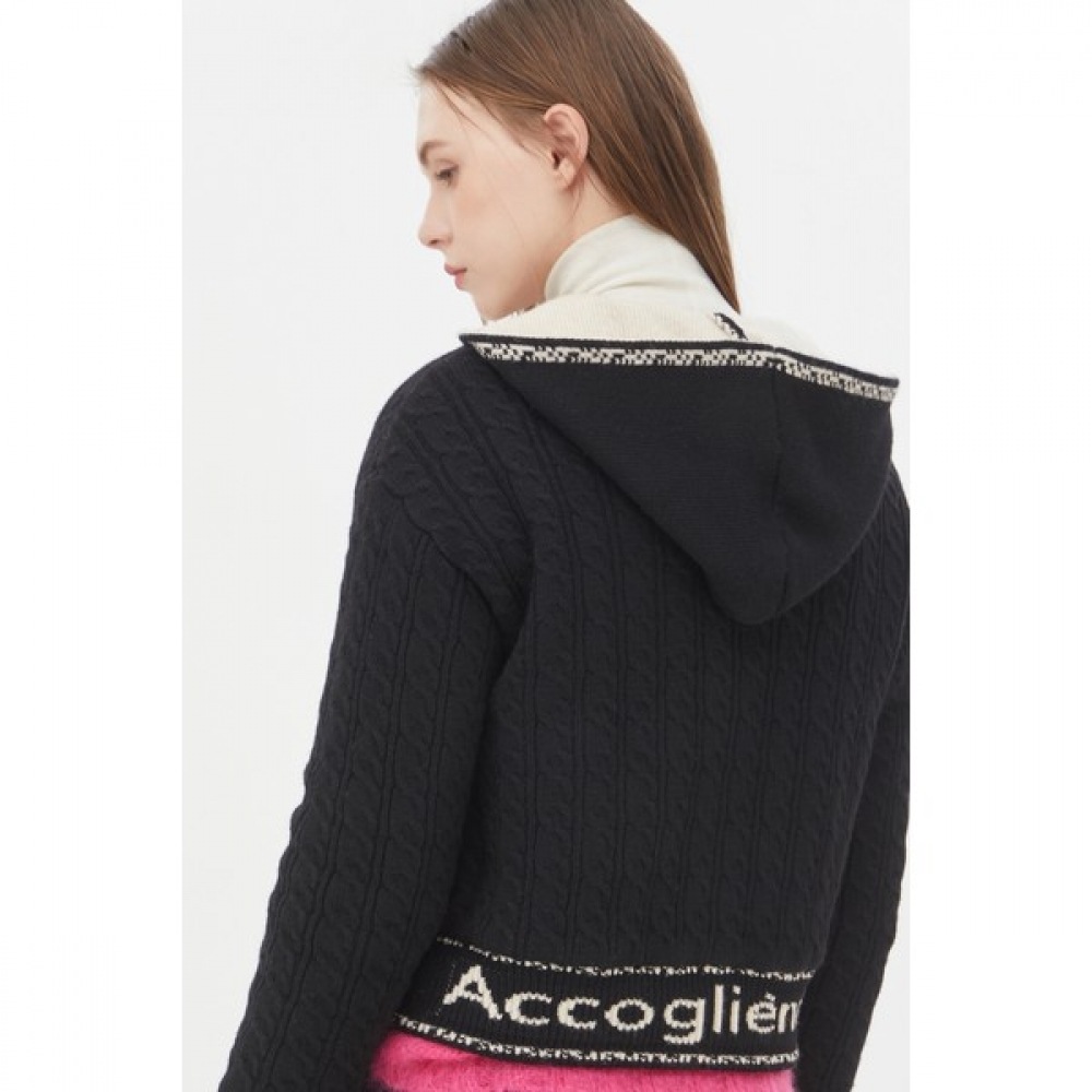 (シスレー) シスレーレタリングケーブルフード付きジップアップカーディガン SAKC46361_BK