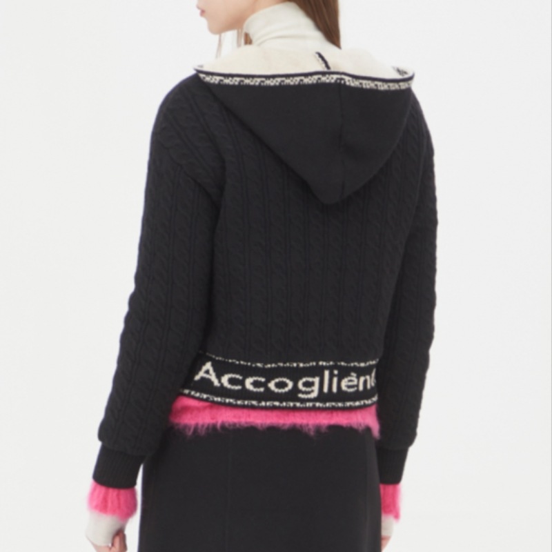 (シスレー) シスレーレタリングケーブルフード付きジップアップカーディガン SAKC46361_BK