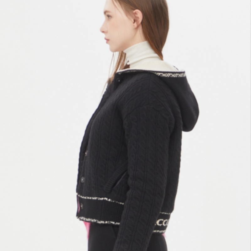 (シスレー) シスレーレタリングケーブルフード付きジップアップカーディガン SAKC46361_BK