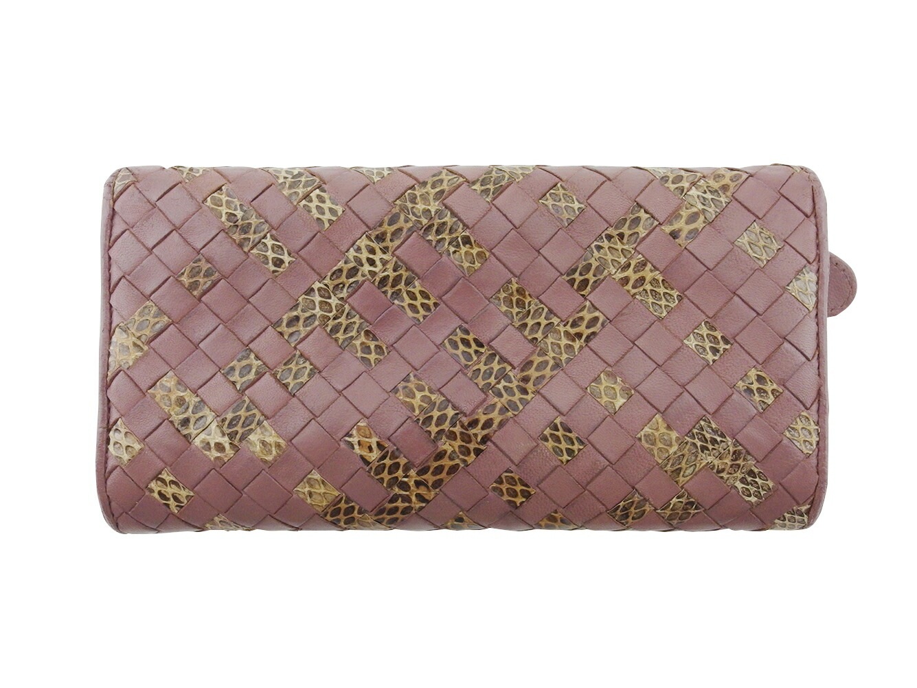 ボッテガ ヴェネタ 長財布 ラウンドファスナー 財布 レディース メンズ パイソン イントレチャート BOTTEGA VENETA 中古