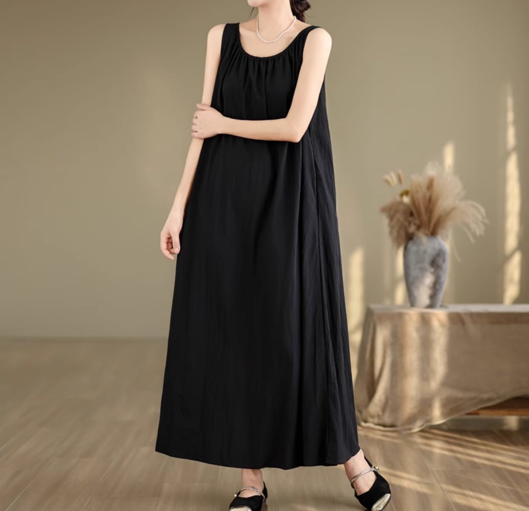 ワンピース レディース フレア ロング マキシ 袖なし ノースリーブ U