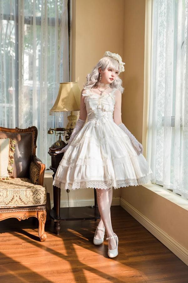 お买い得 ワンピース ロリータ ハロウィン リボン 膝丈 レディース ゴスロリ ハイウエスト Aライン 暗黒風 ロリィタファッション ノースリーブ フリル ロリータワンピース コスチューム コスプレ