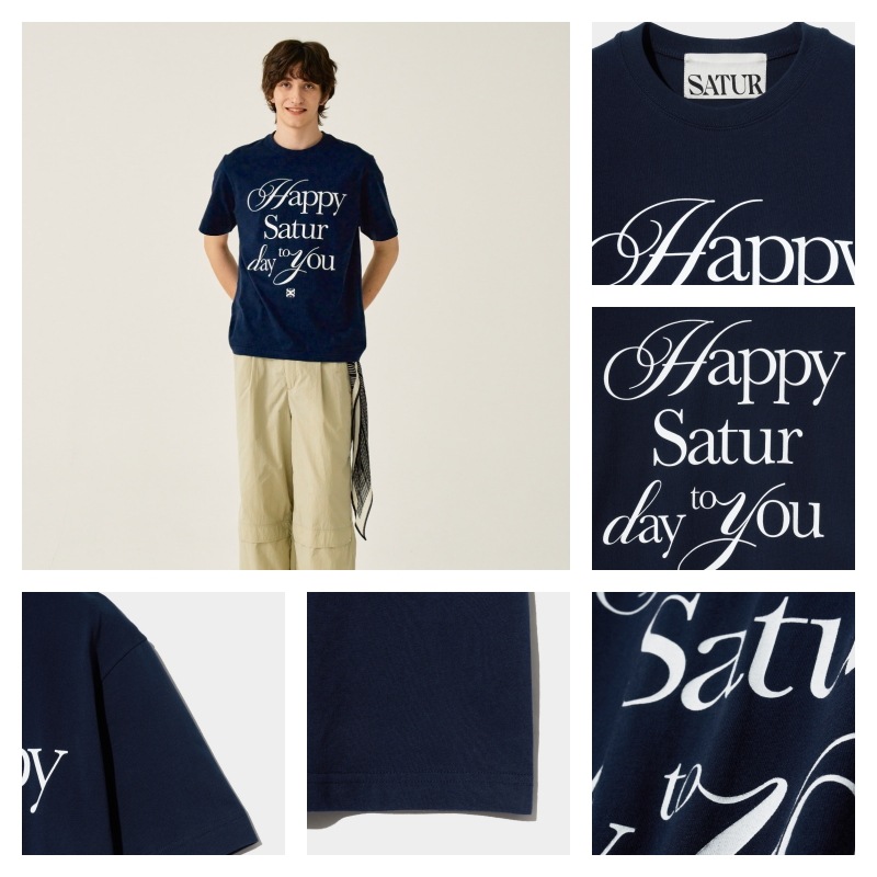 ★人気★【SATUR】★Happy Saturday Typo Graphic T-Shir.t★ ☆人気☆【SATUR】☆Happy Saturday Typo Graphic T-Shir.t