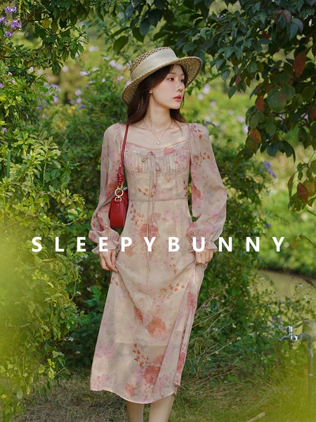 スリーピーラビット シフォン フレンチ ヴィンテージ スカート ローズプリント