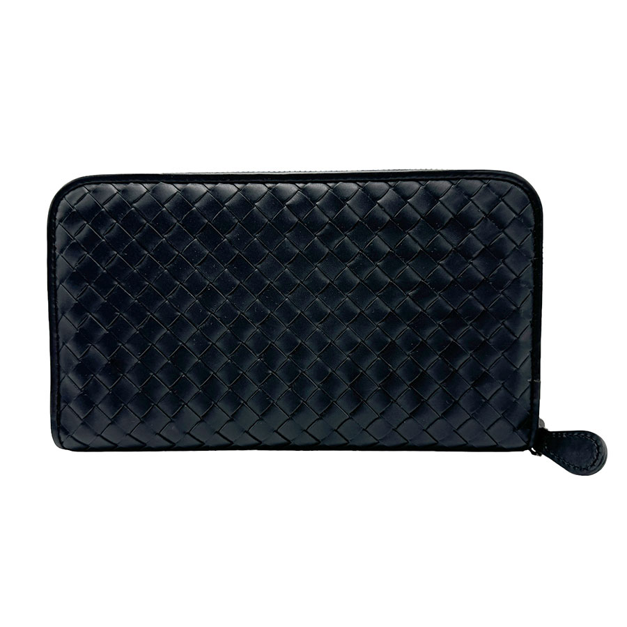 ボッテガヴェネタ BOTTEGAVENETA ラウンドファスナー長財布 イントレチャート レザー ブラック メンズ n0052