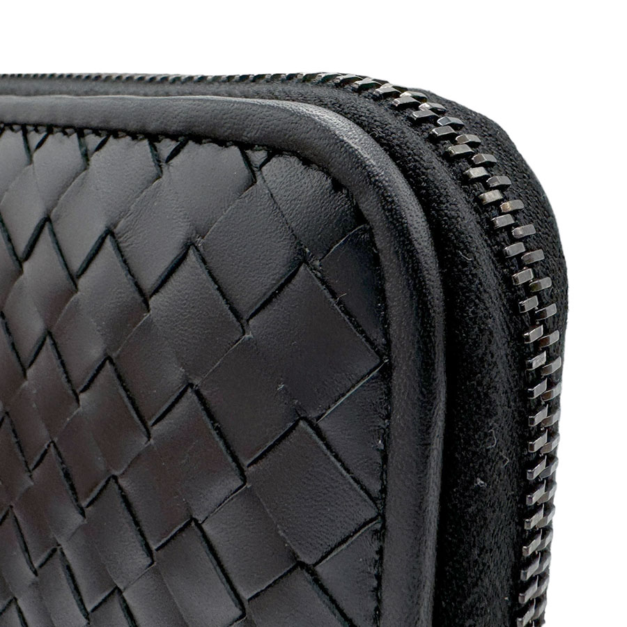 ボッテガヴェネタ BOTTEGAVENETA ラウンドファスナー長財布 イントレチャート レザー ブラック メンズ n0052