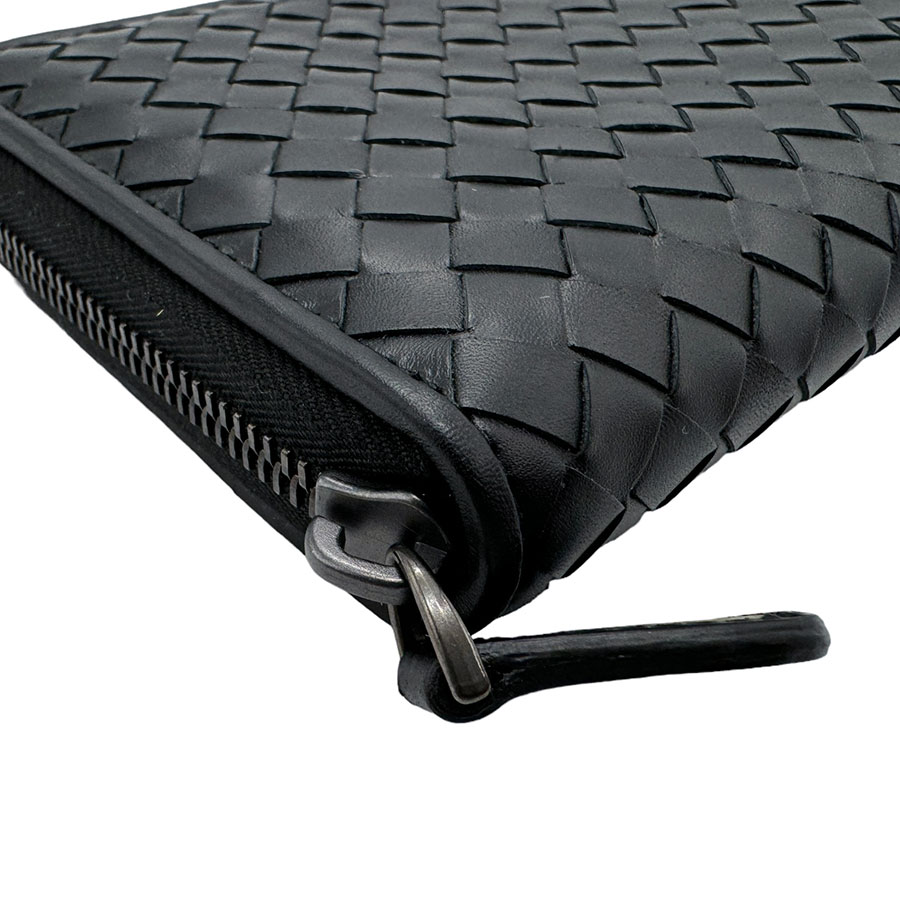 ボッテガヴェネタ BOTTEGAVENETA ラウンドファスナー長財布 イントレチャート レザー ブラック メンズ n0052