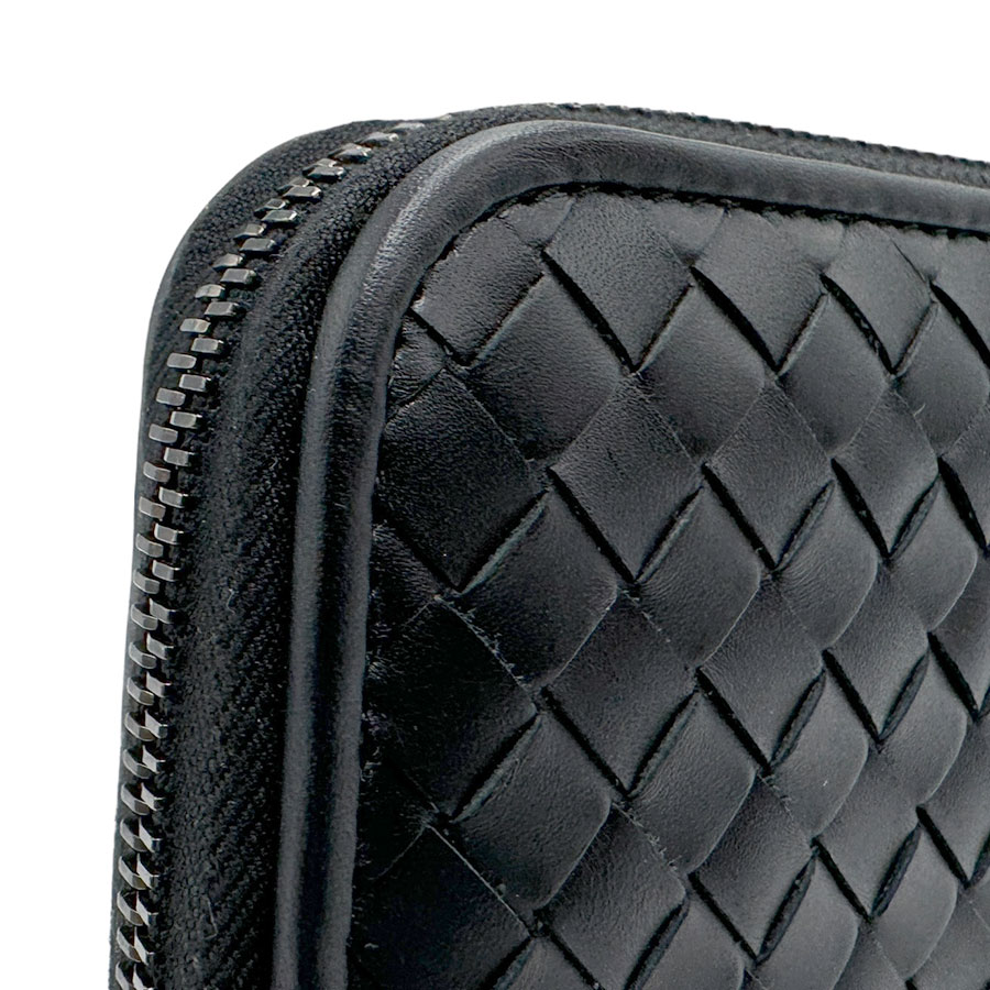 ボッテガヴェネタ BOTTEGAVENETA ラウンドファスナー長財布 イントレチャート レザー ブラック メンズ n0052
