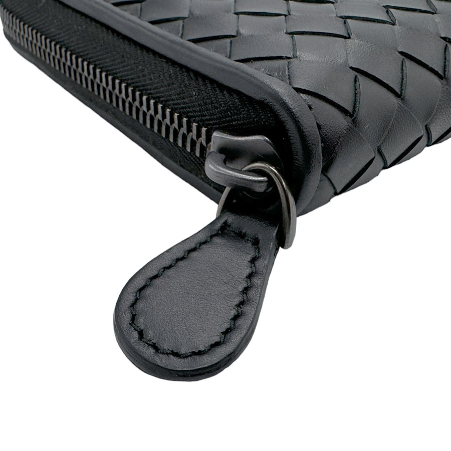 ボッテガヴェネタ BOTTEGAVENETA ラウンドファスナー長財布 イントレチャート レザー ブラック メンズ n0052