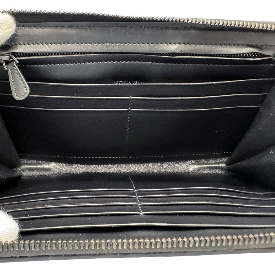 ボッテガヴェネタ BOTTEGAVENETA ラウンドファスナー長財布 イントレチャート レザー ブラック メンズ n0052