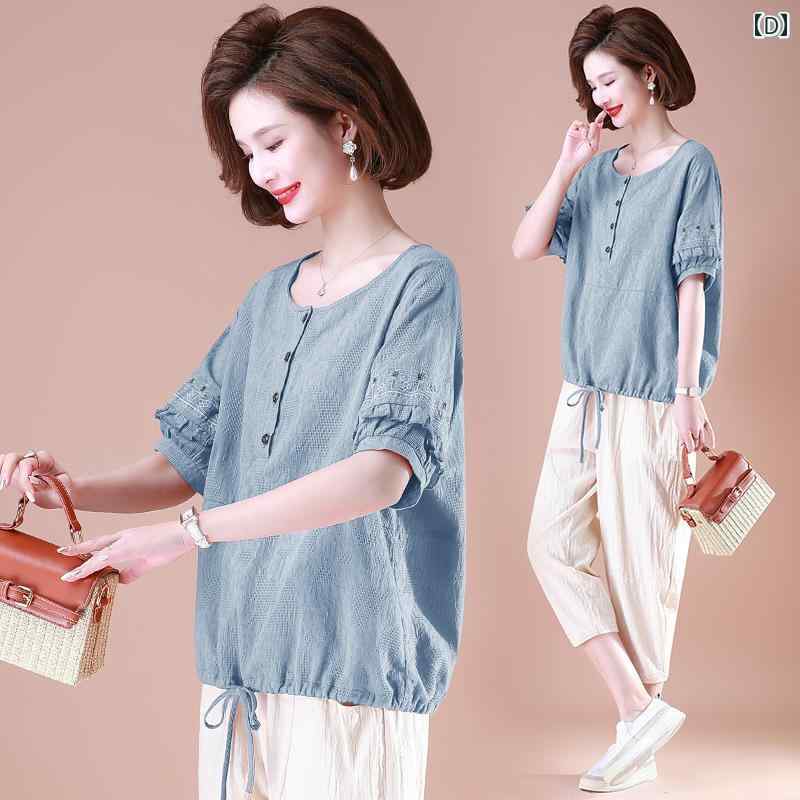 セットアップ レディース 上品 おしゃれ マダム 婦人服 ファッション 夏 綿麻 トップス 洋風 半袖 Tシャツ 2枚 セット セットアップ レディース 上品 おしゃれ マダム 婦人服 ファッション 夏 綿麻 トップス 洋風 半袖 Tシャツ 2枚 セット