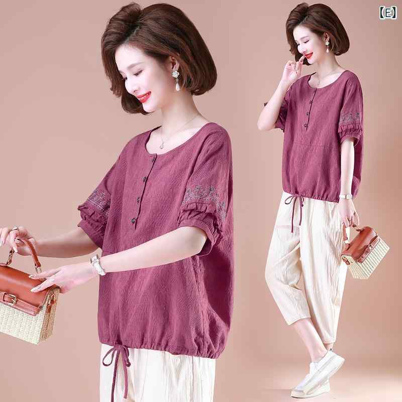 セットアップ レディース 上品 おしゃれ マダム 婦人服 ファッション 夏 綿麻 トップス 洋風 半袖 Tシャツ 2枚 セット セットアップ レディース 上品 おしゃれ マダム 婦人服 ファッション 夏 綿麻 トップス 洋風 半袖 Tシャツ 2枚 セット