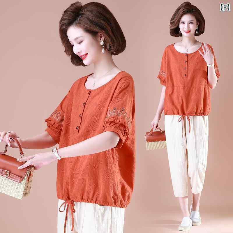 セットアップ レディース 上品 おしゃれ マダム 婦人服 ファッション 夏 綿麻 トップス 洋風 半袖 Tシャツ 2枚 セット セットアップ レディース 上品 おしゃれ マダム 婦人服 ファッション 夏 綿麻 トップス 洋風 半袖 Tシャツ 2枚 セット