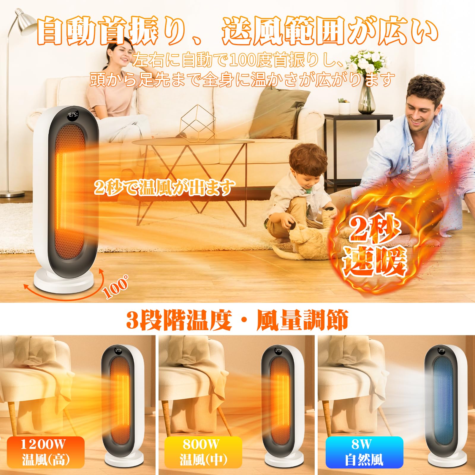 【2024最新冬型】セラミックヒーター 小型【ECO知能恒温 温度調節】電気ファンヒーター ヒーター 小型 電気ストーブ セラミックファンヒーター 小型 650W/800W 電気ヒ 98175