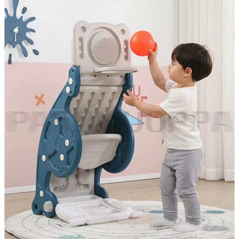 [即納 限時割!引!]すべり台 滑り台 木馬 3in1 乗り物 乗用 バスケットゴール コンパクト 室内 室外 室内遊具 屋外遊具 赤ちゃん ベビー 幼児 子供 誕 プレゼント 女 男子