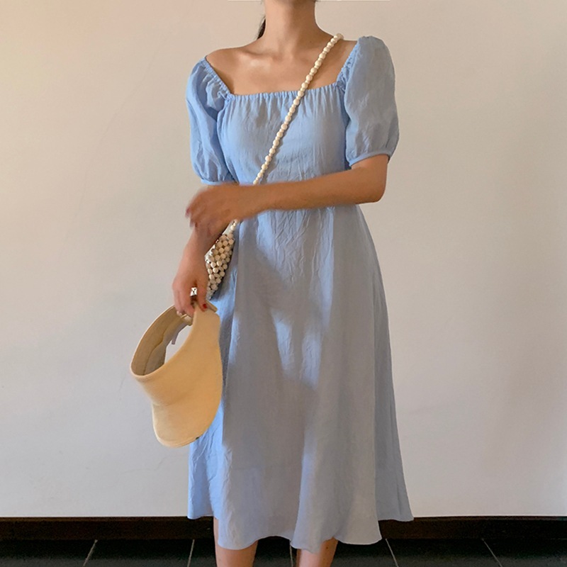 4色 ワンピース 半袖 春夏 フォーマル フレア ひざ丈 ミモレ丈 パフスリーブ スクエアネック フレア Aライン ウエストリボン バックリボン 色展開 ホワイト ブラック ブルー ピンク ワンサイズ 4色 ワンピース 半袖 春夏 フォーマル フレア ひざ丈 ミモレ丈 パフスリーブ スクエアネック フレア Aライン ウエストリボン バックリボン 色展開 ホワイト ブラック ブルー ピンク ワンサイズ