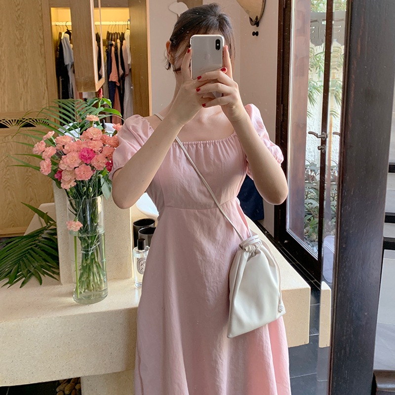 4色 ワンピース 半袖 春夏 フォーマル フレア ひざ丈 ミモレ丈 パフスリーブ スクエアネック フレア Aライン ウエストリボン バックリボン 色展開 ホワイト ブラック ブルー ピンク ワンサイズ 4色 ワンピース 半袖 春夏 フォーマル フレア ひざ丈 ミモレ丈 パフスリーブ スクエアネック フレア Aライン ウエストリボン バックリボン 色展開 ホワイト ブラック ブルー ピンク ワンサイズ