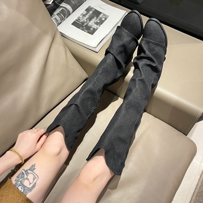 ロングブーツ ソックスブーツ レディース 秋靴 冬靴 ウェスターブーツ Vカット ポインテッドトゥ ミドルヒール5cm 欧米風 カウボーイ カジュアル ファッション 細見え 原宿 大きいサイズ