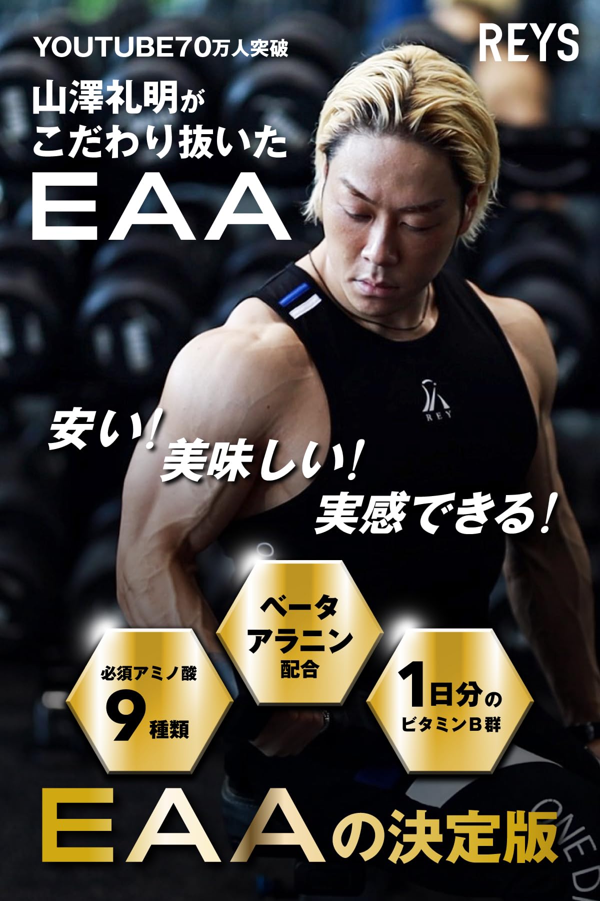 REYS レイズ EAA 山澤礼明 監修 必須アミノ酸 9種配合 600g 栄養機能食品 ベータアラニン 1日分のビタミンB群3種配合 国産 (ラズベリーカシス風味)