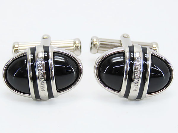 美品　MONTBLANC カフス　オニキス　 オーバル　シルバー　ブラック 楽天市場】【MONTBLANC】モンブラン cufflinks round オニキス
