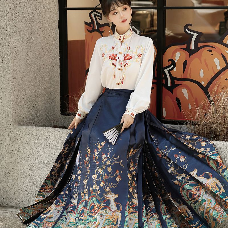 セットアップ 漢服女【鹿の掛け声】明製織金化粧花のスカートセット親友の日常金 セットアップ 漢服女【鹿の掛け声】明製織金化粧花のスカートセット親友の日常金