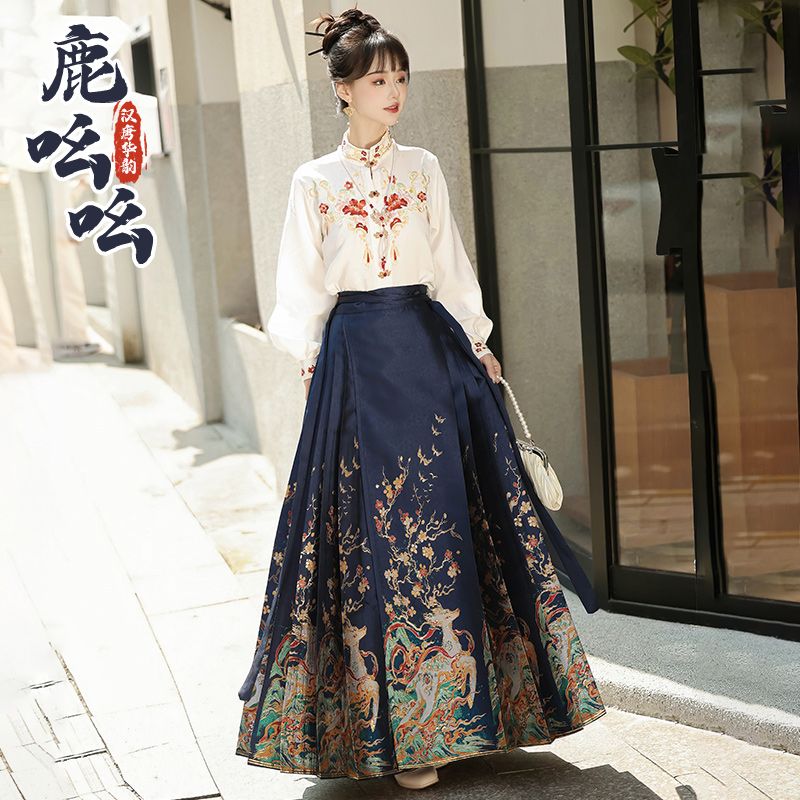 セットアップ 漢服女【鹿の掛け声】明製織金化粧花のスカートセット親友の日常金 セットアップ 漢服女【鹿の掛け声】明製織金化粧花のスカートセット親友の日常金