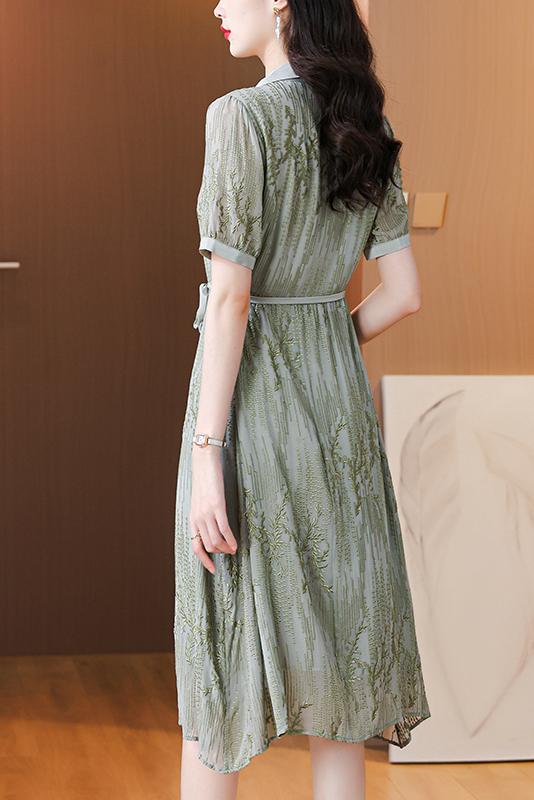 ブランドシルクドレスハイエンドの女性の春夏の新ファッションラペル気質若い母親桑シルクドレスA22