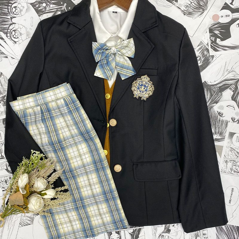 【送料無料】韓国 jk 制服 スーツ 大きめ フルセット ベスト 長袖 シャツ チェック柄 スカート スーツ 人 大学生 大学生風迅速配送