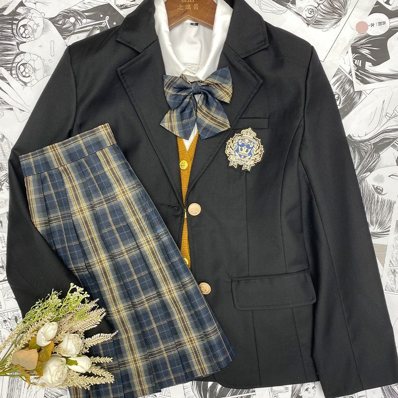 【送料無料】韓国 jk 制服 スーツ 大きめ フルセット ベスト 長袖 シャツ チェック柄 スカート スーツ 人 大学生 大学生風迅速配送
