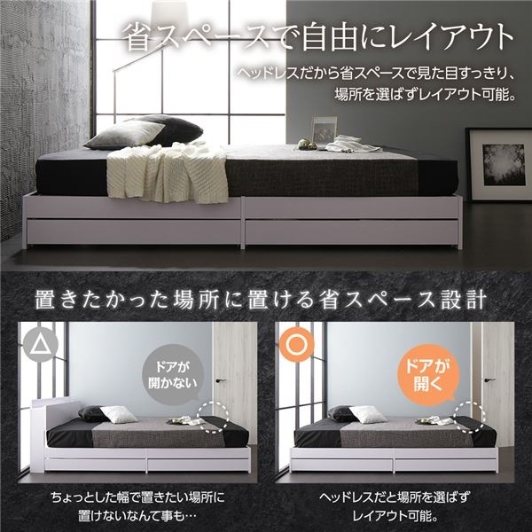 ベッド 収納付き 引き出し付き 木製 省スペース コンパクト ヘッドレス シンプル モダン ブラック セミダブル ポケットコイルマットレス付き