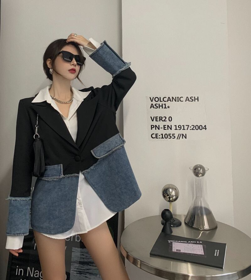 ジャケット テーラードジャケット デニム チェック柄 異素材切替 ドッキング アウター 羽織り