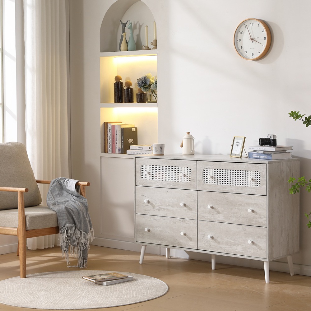 ビンテージ　ラタン製ローボード 6 引き出し付き ビンテージ ラタン製ローボード 6 引き出し付き キャビネット サイド