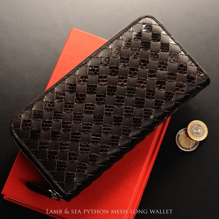 ラムレザー＆シーパイソンメッシュ長財布 ネコポス対応