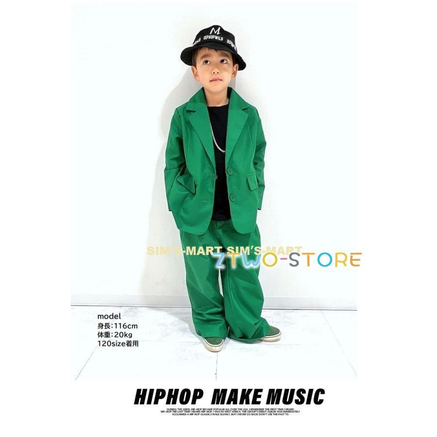 新しい子供用ダンスウェア ダンス衣装 ヒップホップ セットアップ スーツ ジャケット パンツ スーツ キッズダンス衣装 派手 K-POP 韓国 緑 紫 白 黒 2枚購入で2263円OFF