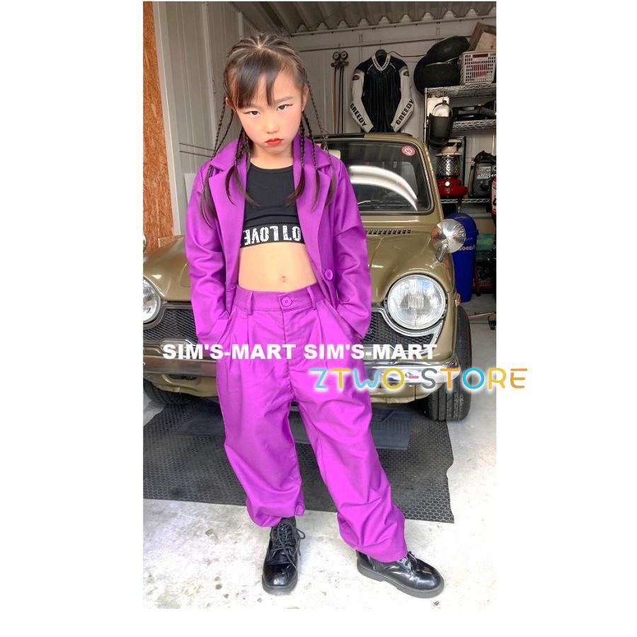 新しい子供用ダンスウェア ダンス衣装 ヒップホップ セットアップ スーツ ジャケット パンツ スーツ キッズダンス衣装 派手 K-POP 韓国 緑 紫 白 黒 2枚購入で2263円OFF