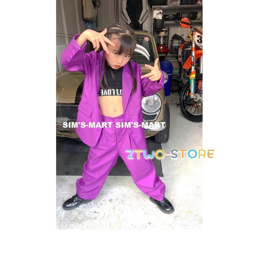 新しい子供用ダンスウェア ダンス衣装 ヒップホップ セットアップ スーツ ジャケット パンツ スーツ キッズダンス衣装 派手 K-POP 韓国 緑 紫 白 黒 2枚購入で2263円OFF