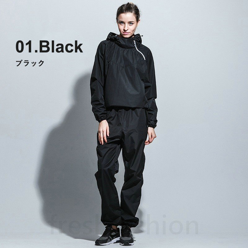 サウナスーツ レディース 上下セット 発汗 おしゃれ 3 ブラック バーストウェア ダイエット ウ2