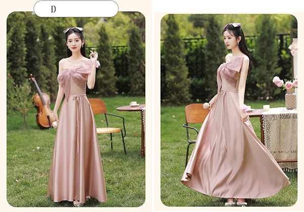 ブライズメイド ドレス ロング丈 ピンク サテンドレス 袖付き 二次会 大きいサイズ 結婚式 体型カバー 半袖 フリル オフショルダー 謝恩会 二次会 卒業式 花嫁 ピアノ 発表会 ドレス 演奏会 2