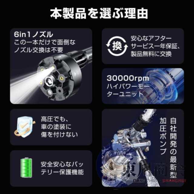 高圧洗浄機 コードレス 充電式 マキタ バッテリー互換 強力 6IN1ノズル 8.0MPa 高圧洗浄 軽量 低騒音 電動工具 家庭用 洗車 外壁掃除 202568 高圧洗浄機 コードレス 充電式 マキタ バッテリー互換 強力 6IN1ノズル 8.0MPa 高圧洗浄 軽量 低騒音 電動工具 家庭用 洗車 外壁掃除 202568