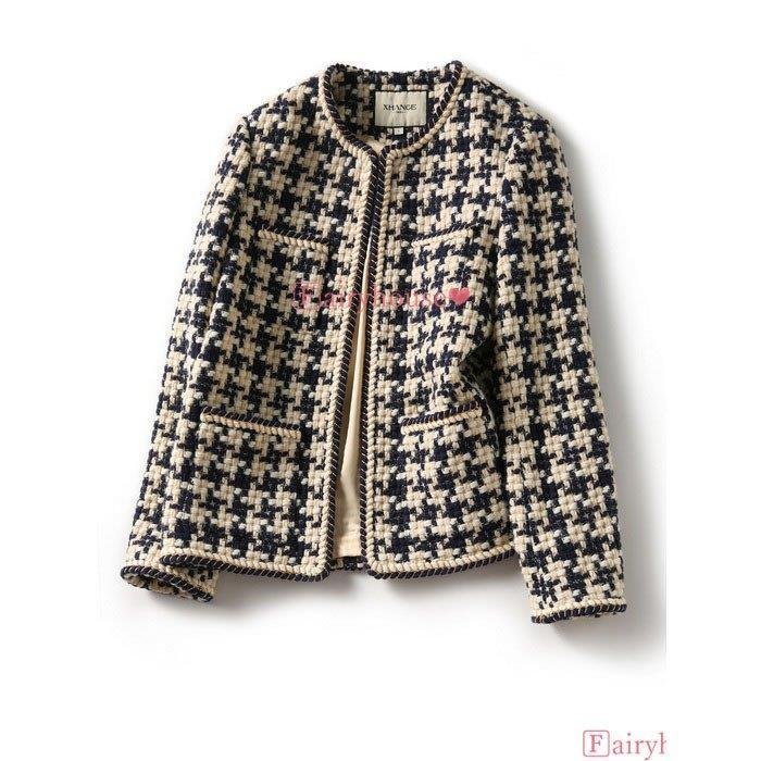 ブレザージャケット レディース 秋新作 長袖ツイードブレザー ノーカラージャケット カーディガン チェック柄アウター 韓国風 オシャレ大人 通勤 着痩せ