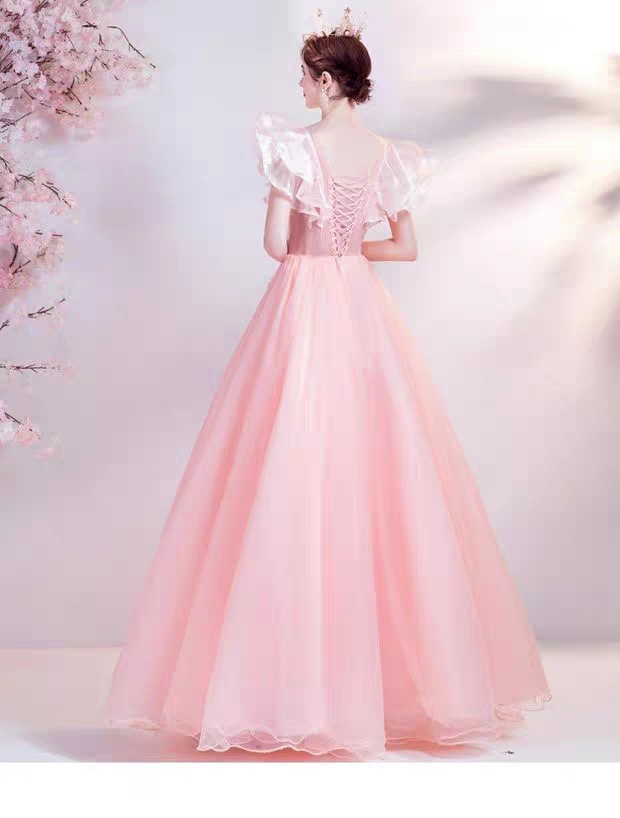 ウエディンドレス プリンセスライン パーティードレス ワンピース レディース ロング丈 ピンク フラワー 超豪華 レース 洋装 結婚式 二次会