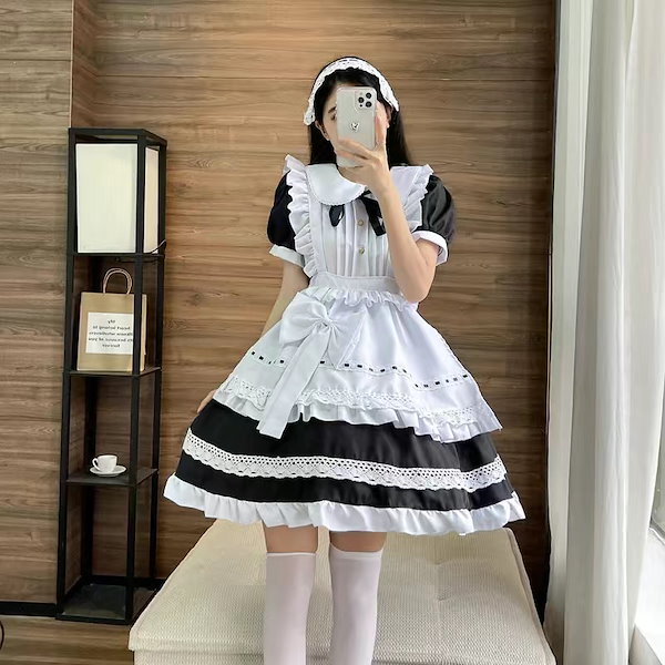 メイド服2024新二次元ワンピース白黒メイド服かわいいロリータワンピース学園祭文化祭コスプレ服