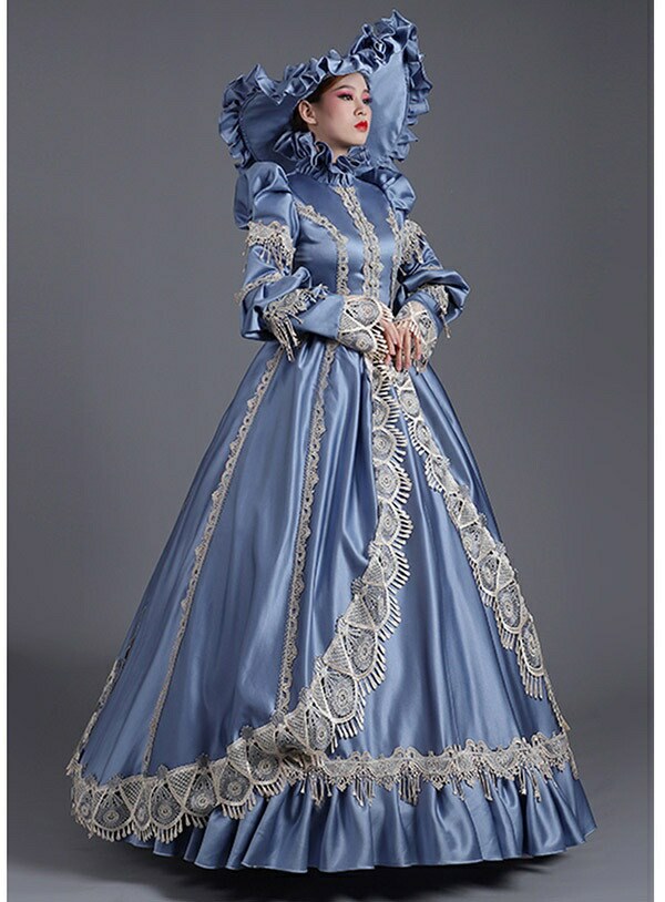 ロングドレス お姫様ドレス 中世ヨーロッパ ステージ サーキュラーカフス 帽子付き 舞台衣装 貴族風 ティアードスカート プリンセスライン 送料無料貴婦人 貴族 ドレス 中世ヨーロッパ お姫様 女王様ドレス