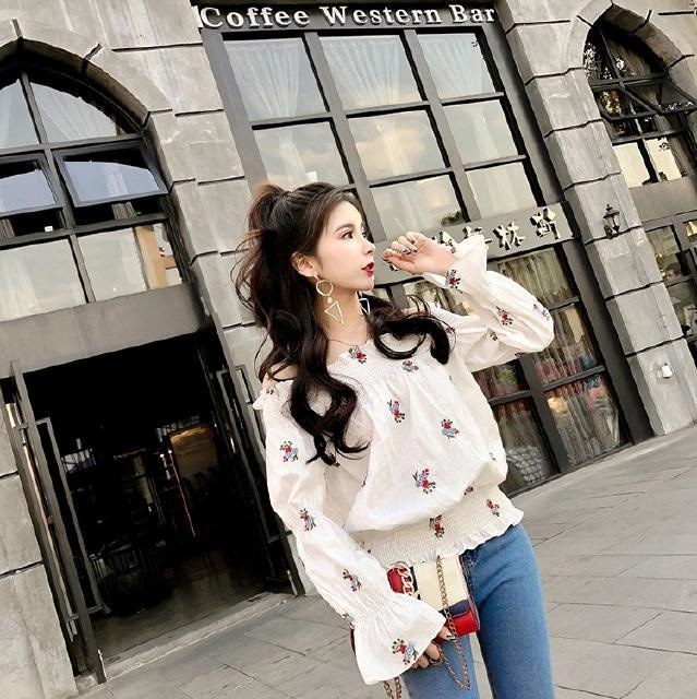 ガーリー 2256 花柄オフショルダーブラウス ホ レディース服 らせ ご