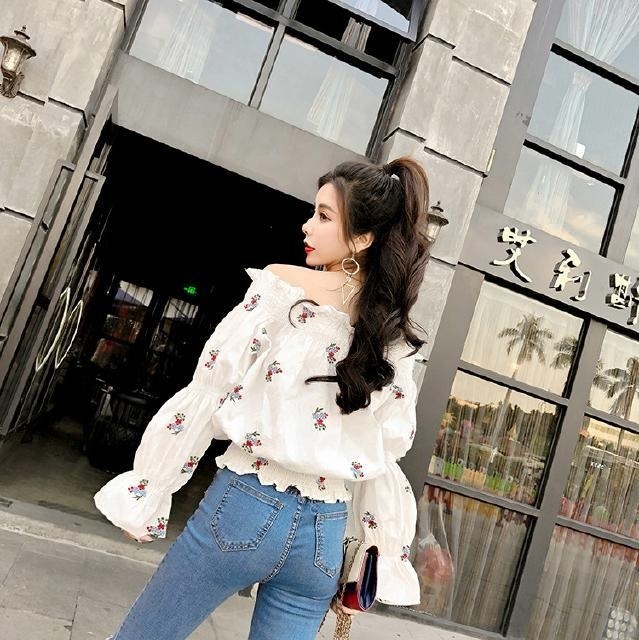 ガーリー 2256 花柄オフショルダーブラウス ホ レディース服 らせ ご