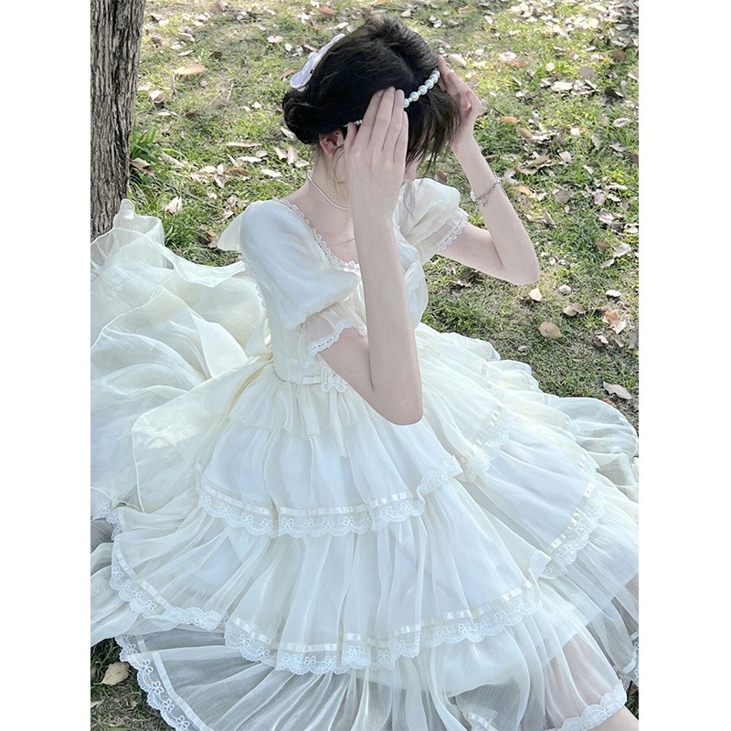 半袖op花柄メッシュプリンセスドレス ロリータロリータ スクエアネックドレス 女性用 半袖op花柄メッシュプリンセスドレス ロリータロリータ スクエアネックドレス 女性用