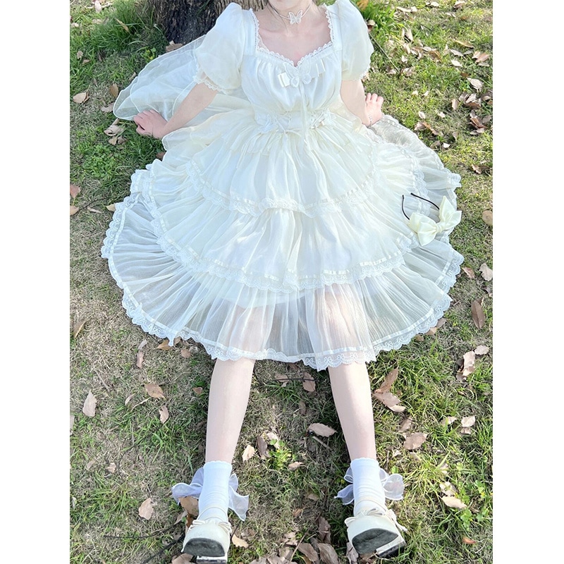 半袖op花柄メッシュプリンセスドレス ロリータロリータ スクエアネックドレス 女性用 半袖op花柄メッシュプリンセスドレス ロリータロリータ スクエアネックドレス 女性用