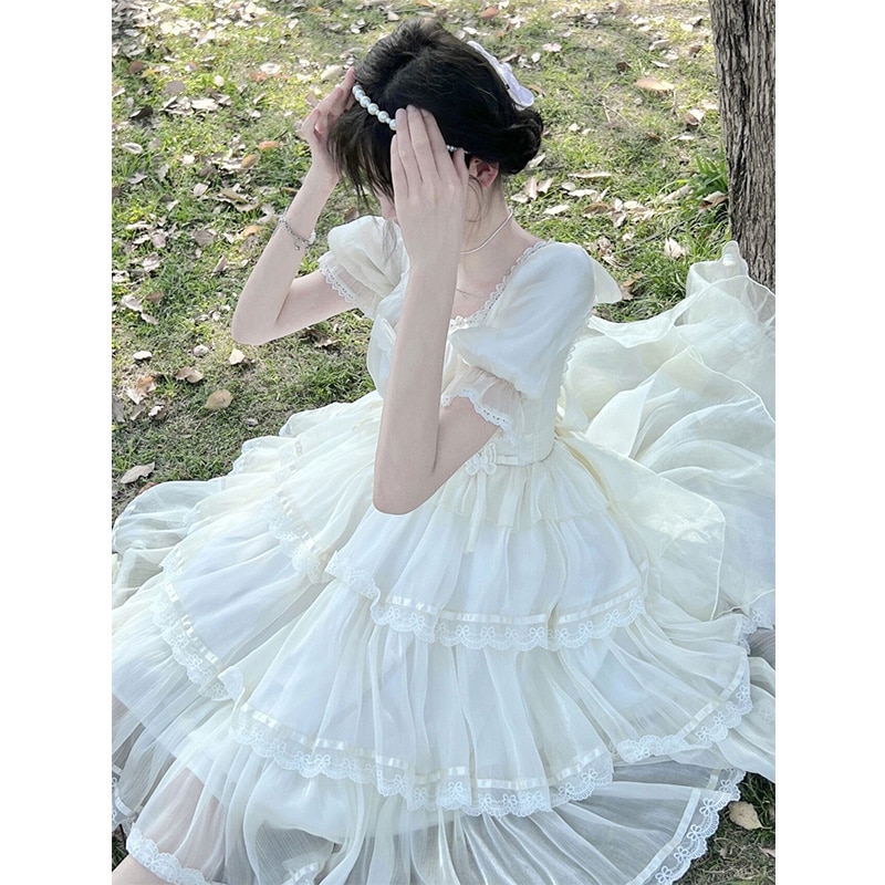 半袖op花柄メッシュプリンセスドレス ロリータロリータ スクエアネックドレス 女性用 半袖op花柄メッシュプリンセスドレス ロリータロリータ スクエアネックドレス 女性用