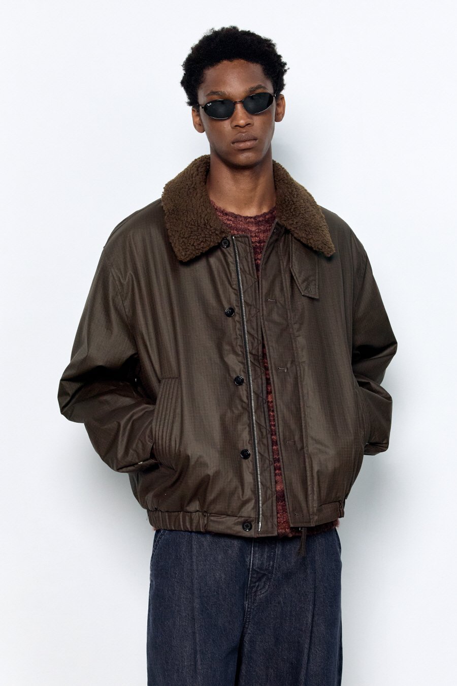 INSILENCE】 WAXED SHEARLING COLLAR JACKET : BROWN 【公式通販】