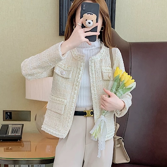 【取寄:納期2週間】ジャケット ツイードジャケット ゴージャス ノーカラー アウター 羽織り レディース 無地 【取寄:納期2週間】ジャケット ツイードジャケット ゴージャス ノーカラー アウター 羽織り レディース 無地